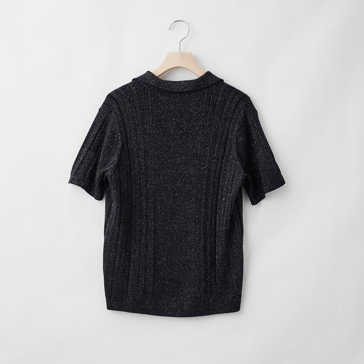 《SALE》Recycle Glitter Random Rib Knit Short Sleeve Polo<br>リサイクルグリッター ランダムリブニット半袖ポロ