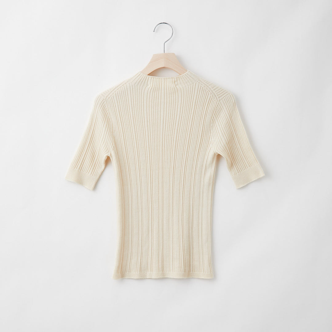 Fika Random Rib Mock Neck Half Sleeve<br>ランダムリブニット モックネックハーフスリーブ