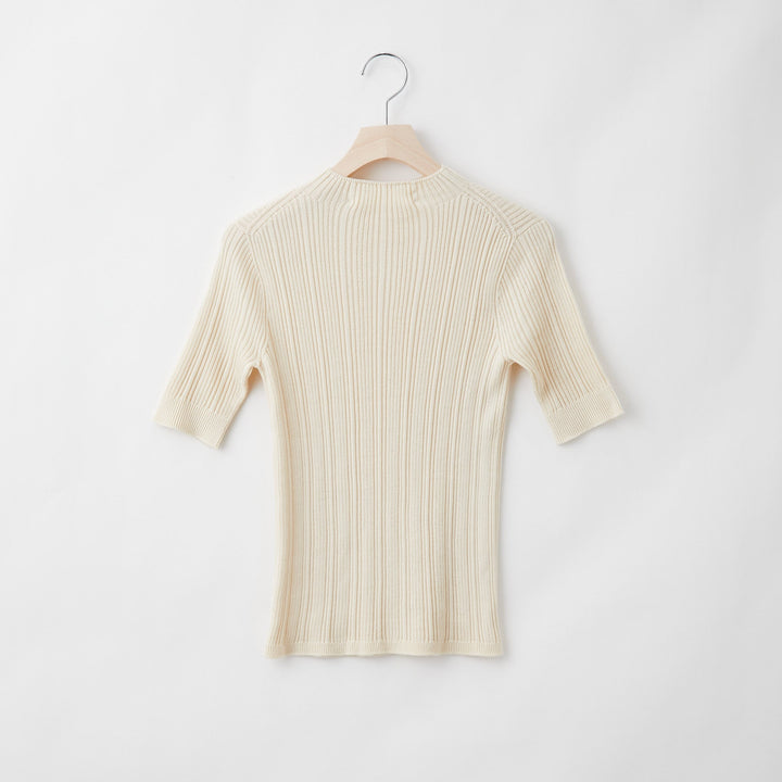 Fika Random Rib Mock Neck Half Sleeve<br>ランダムリブニット モックネックハーフスリーブ