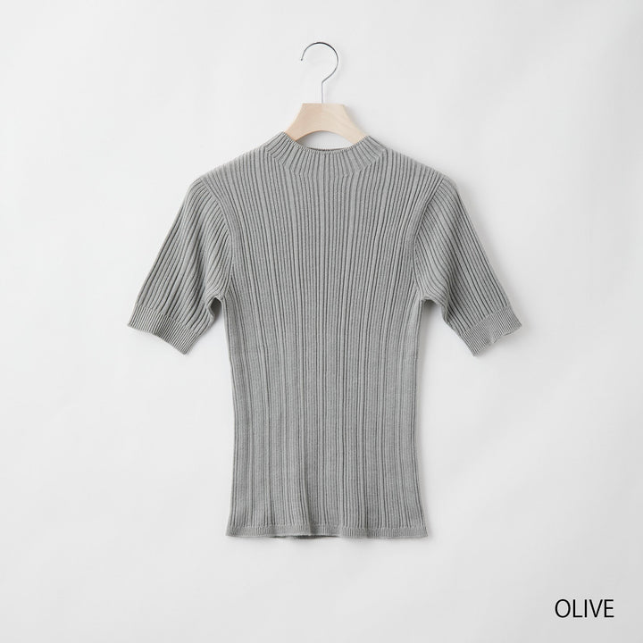 Fika Random Rib Mock Neck Half Sleeve<br>ランダムリブニット モックネックハーフスリーブ