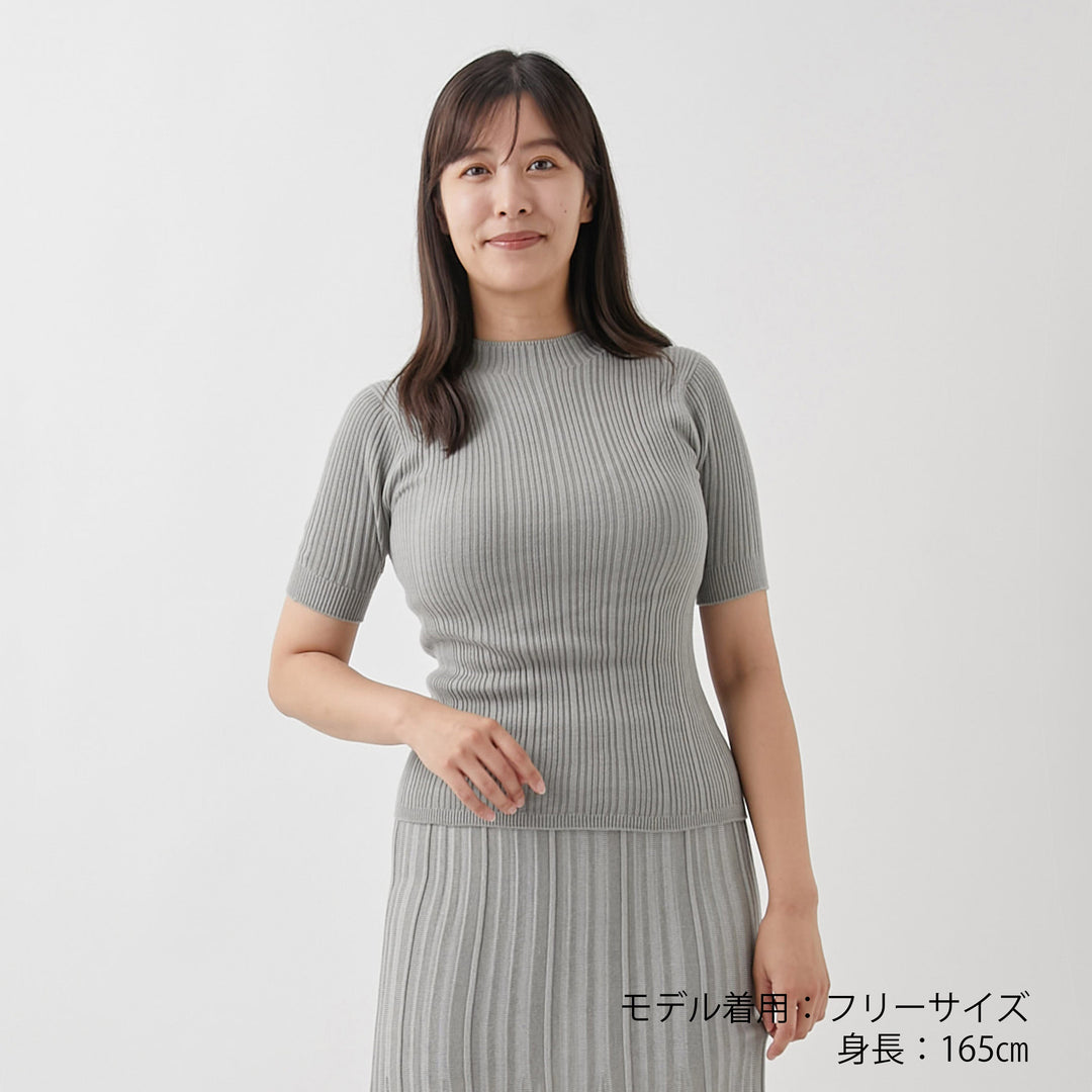 Fika Random Rib Mock Neck Half Sleeve<br>ランダムリブニット モックネックハーフスリーブ