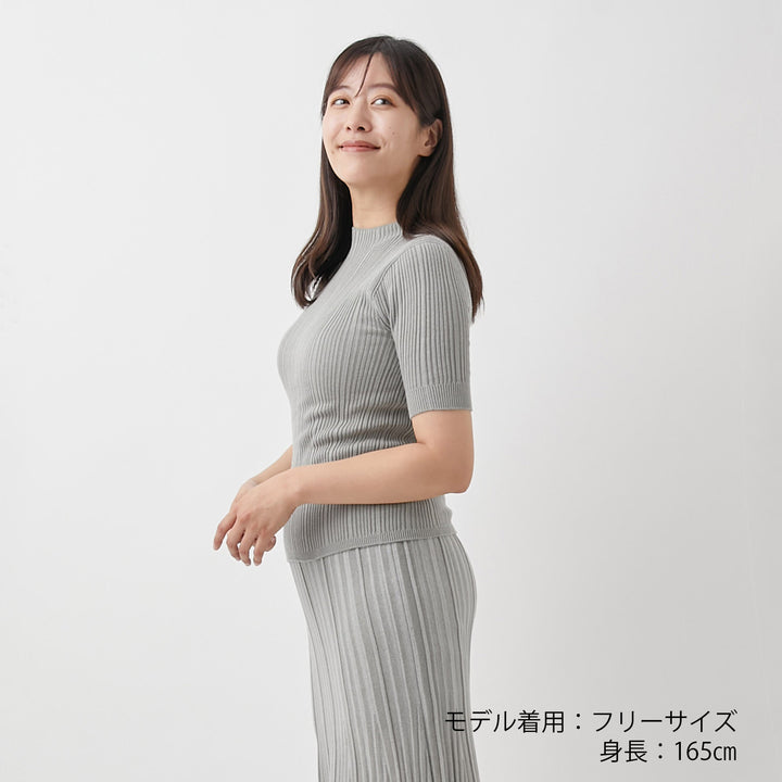 Fika Random Rib Mock Neck Half Sleeve<br>ランダムリブニット モックネックハーフスリーブ