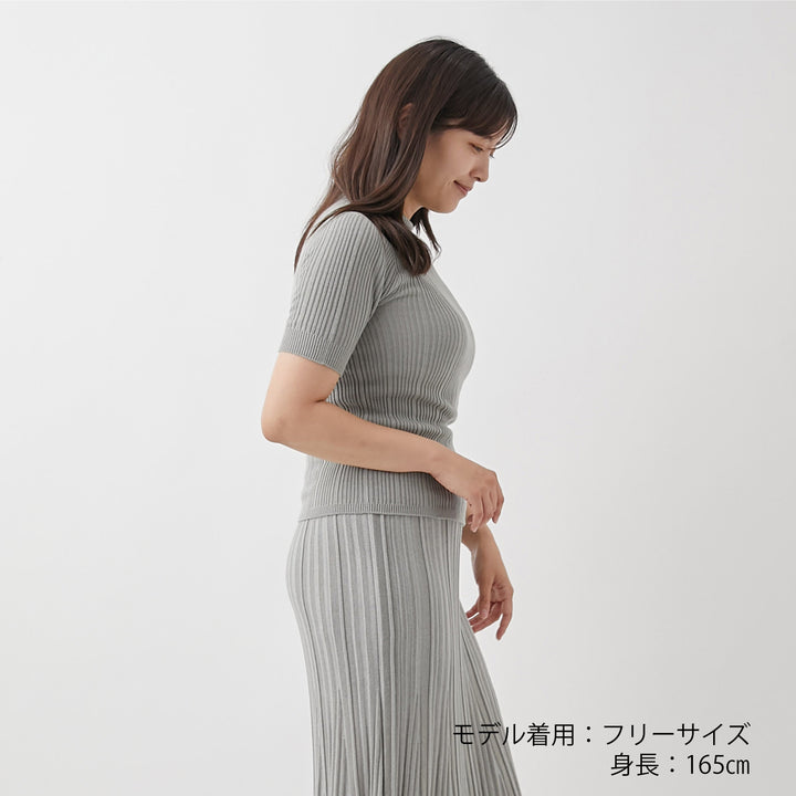 Fika Random Rib Mock Neck Half Sleeve<br>ランダムリブニット モックネックハーフスリーブ