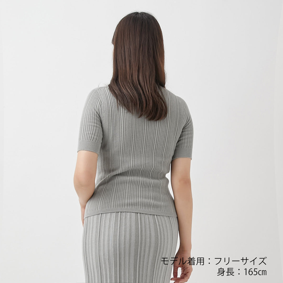 Fika Random Rib Mock Neck Half Sleeve<br>ランダムリブニット モックネックハーフスリーブ