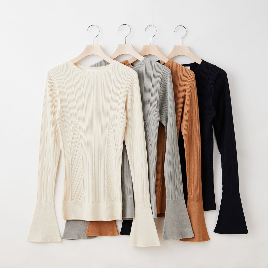 Fika Random Rib Long Flared Sleeve<br>ランダムリブニット ロングフレアスリーブ