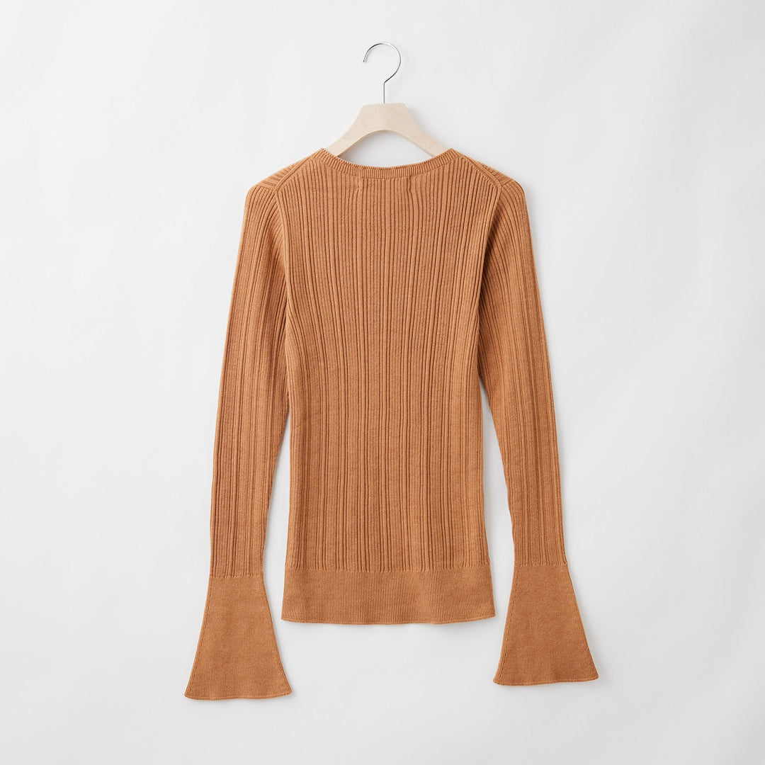 Fika Random Rib Long Flared Sleeve<br>ランダムリブニット ロングフレアスリーブ