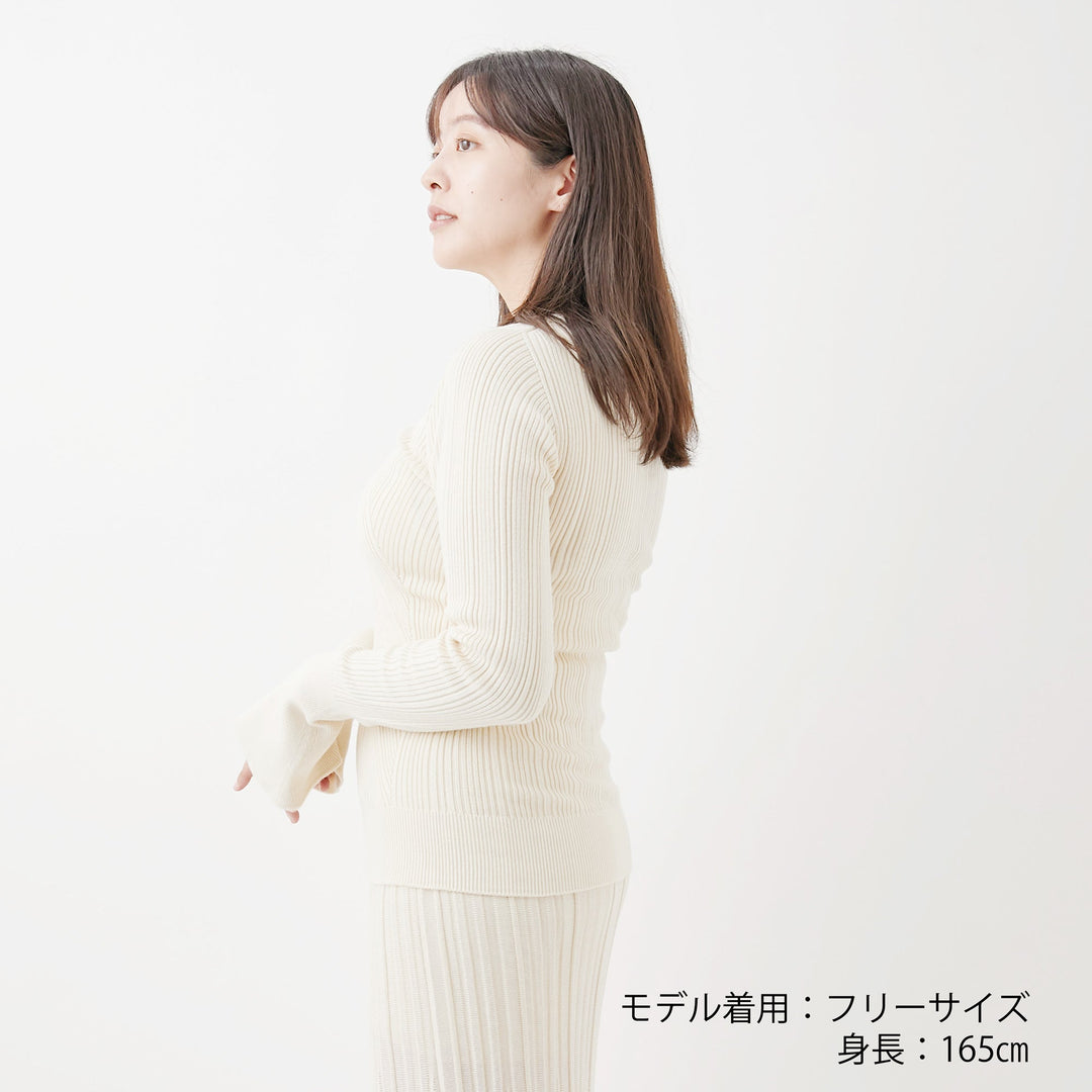 Fika Random Rib Long Flared Sleeve<br>ランダムリブニット ロングフレアスリーブ