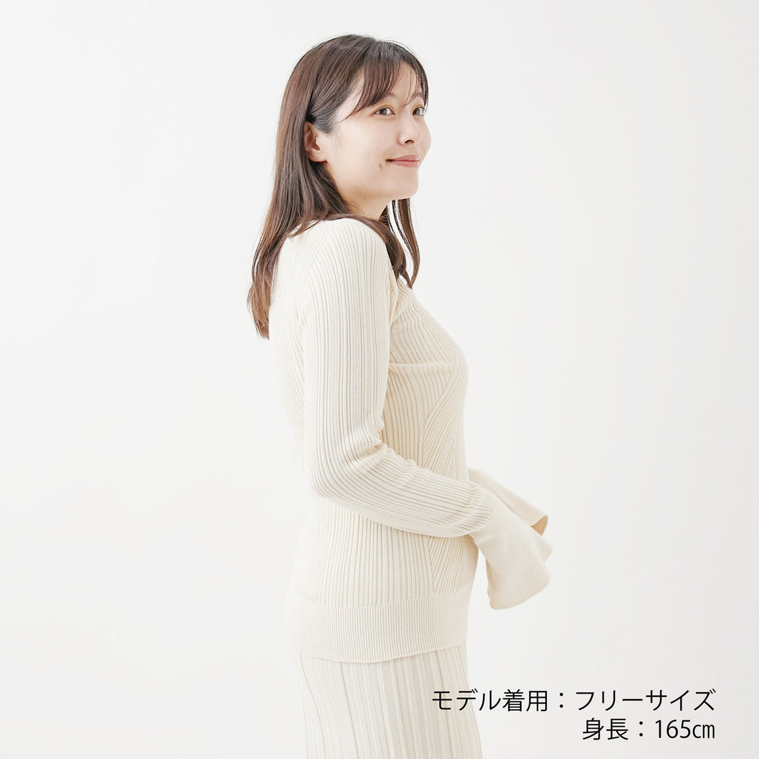 Fika Random Rib Long Flared Sleeve<br>ランダムリブニット ロングフレアスリーブ