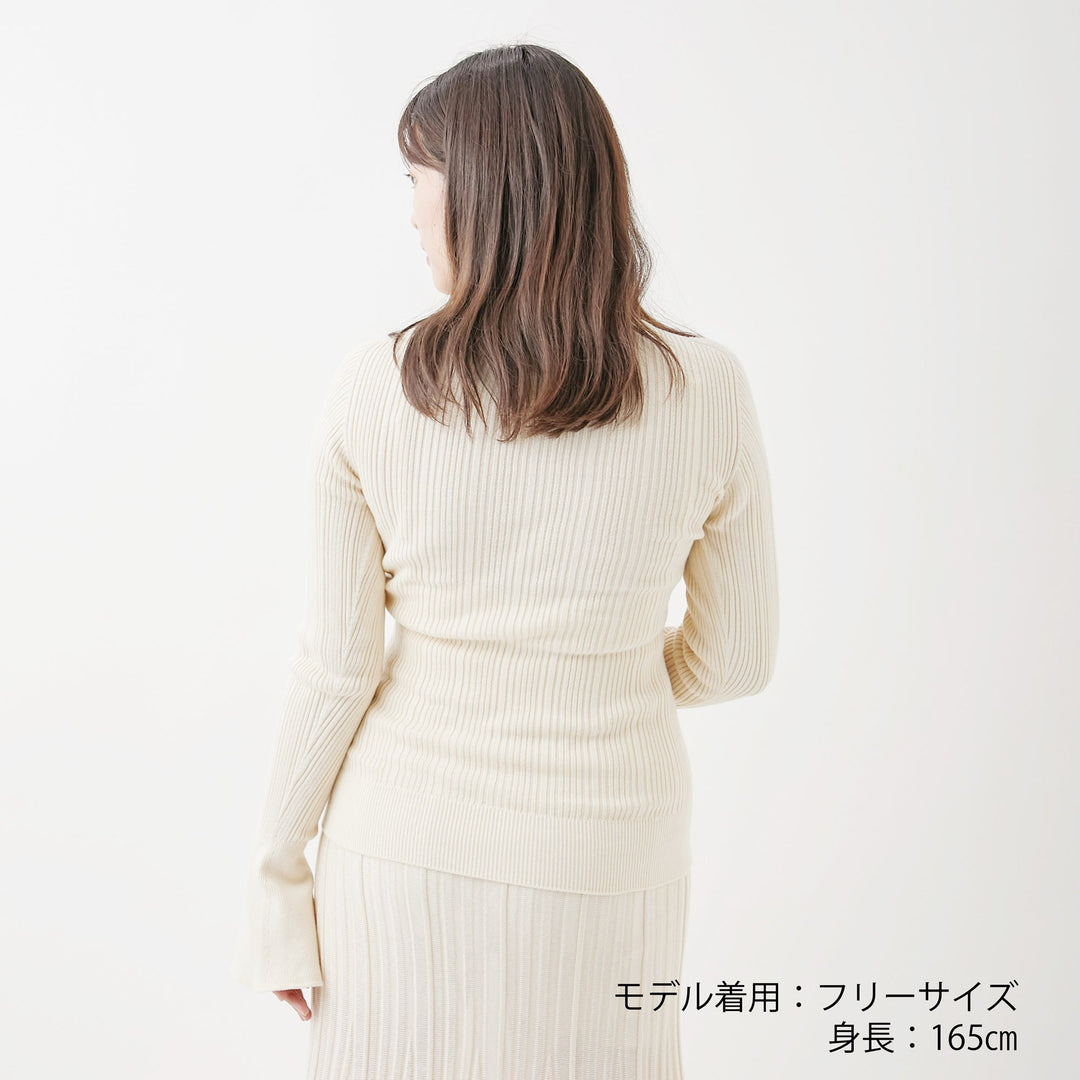 Fika Random Rib Long Flared Sleeve<br>ランダムリブニット ロングフレアスリーブ