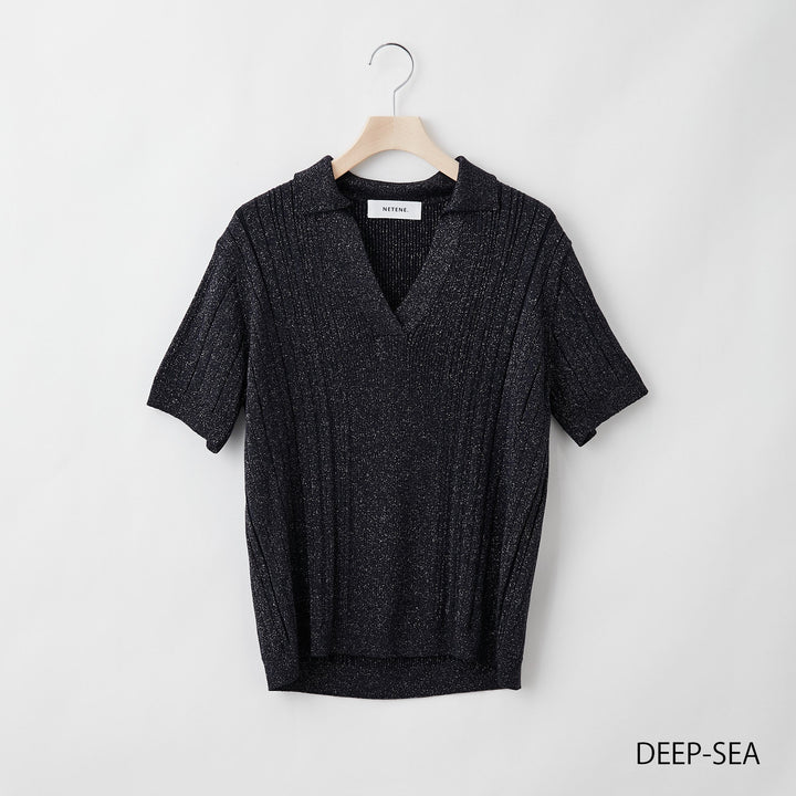 Recycle Glitter Random Rib Knit Short Sleeve Polo<br>リサイクルグリッター ランダムリブニット半袖ポロ