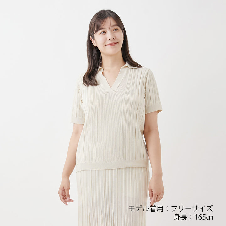 Recycle Glitter Random Rib Knit Short Sleeve Polo<br>リサイクルグリッター ランダムリブニット半袖ポロ