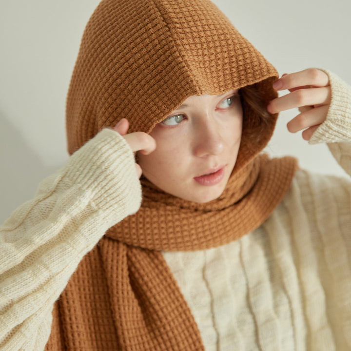 Puffy Knit Hoodie Stole<br>パフィーニットフードストール